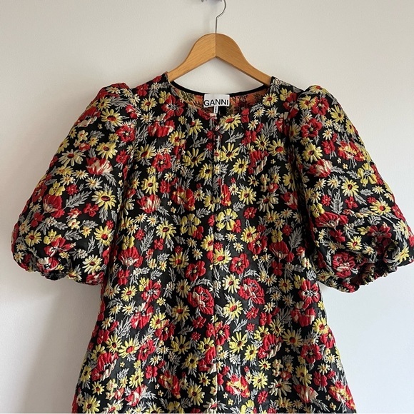 Ganni 3D Jacquard Dress in Meadow Black EU 36/US 4 - Picture 9 of 16